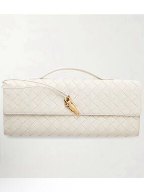 Few Moda Theia Woven Clutch with Gold Knot Accent in White-Cream